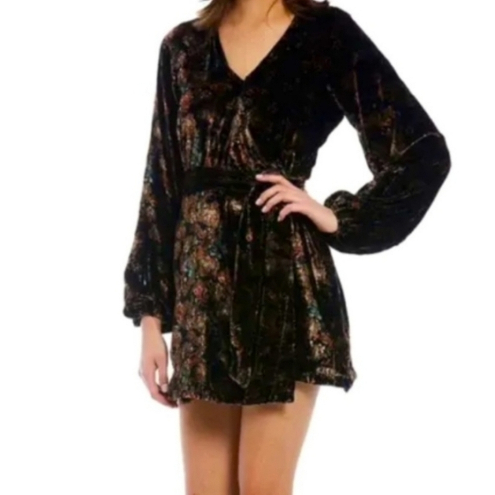 Chelsea & Violet Women's S Brown Black Velvet Wrap Dress